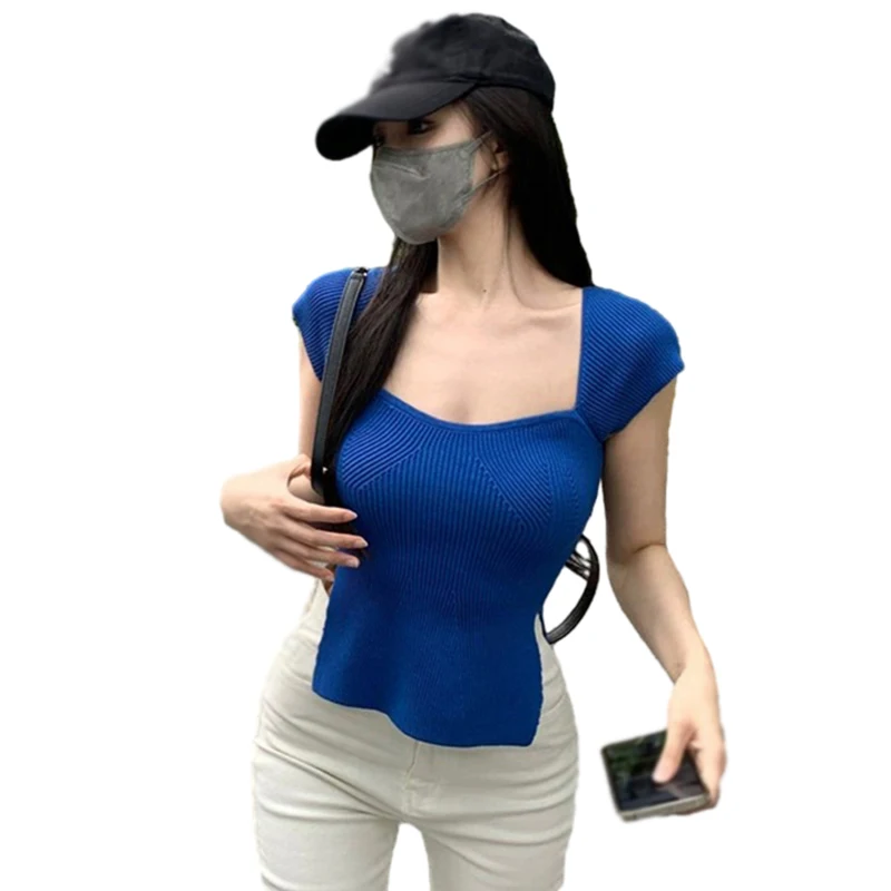 Artfish Camiseta Corta De Punto Acanalado De Manga Larga