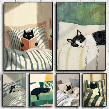 Black Cat Reading Wall Art 1