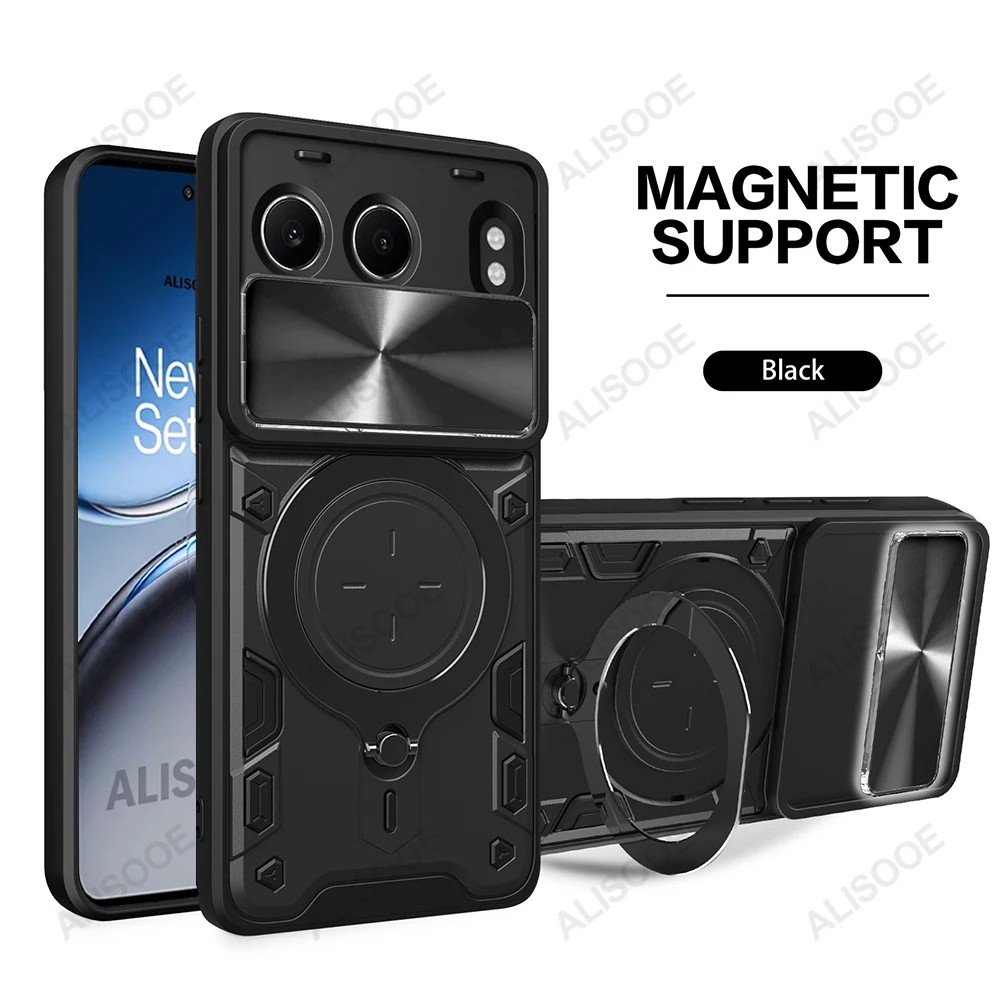 Slide Camera Stand Phone Case with Magnetic Ring Holder - Shockproof Protective Cover