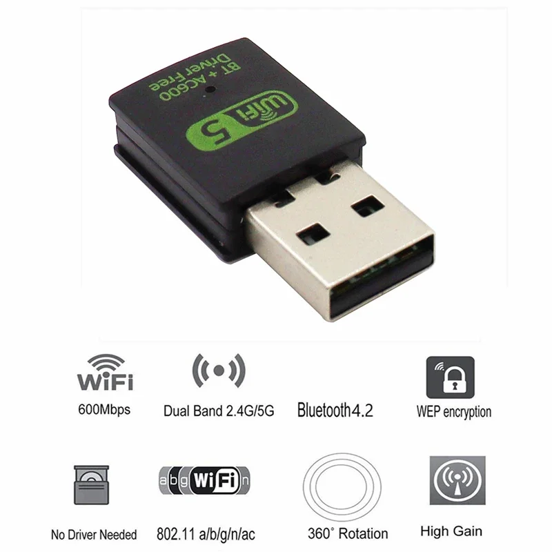 600Mbps USB WiFi 블루투스 어댑터 듀얼 밴드 2.4/5.8Ghz 무선 외부..