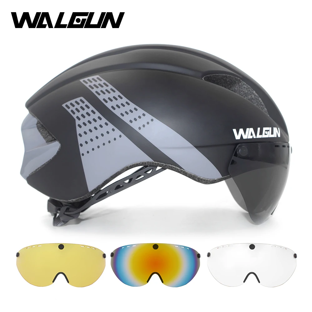 

WALGUN-Aero Bicycle Helmet for Adults Road Bike Helmet with Visor Lens Goggles Men Women Time Trial TT Triathlon Cycling Helmet