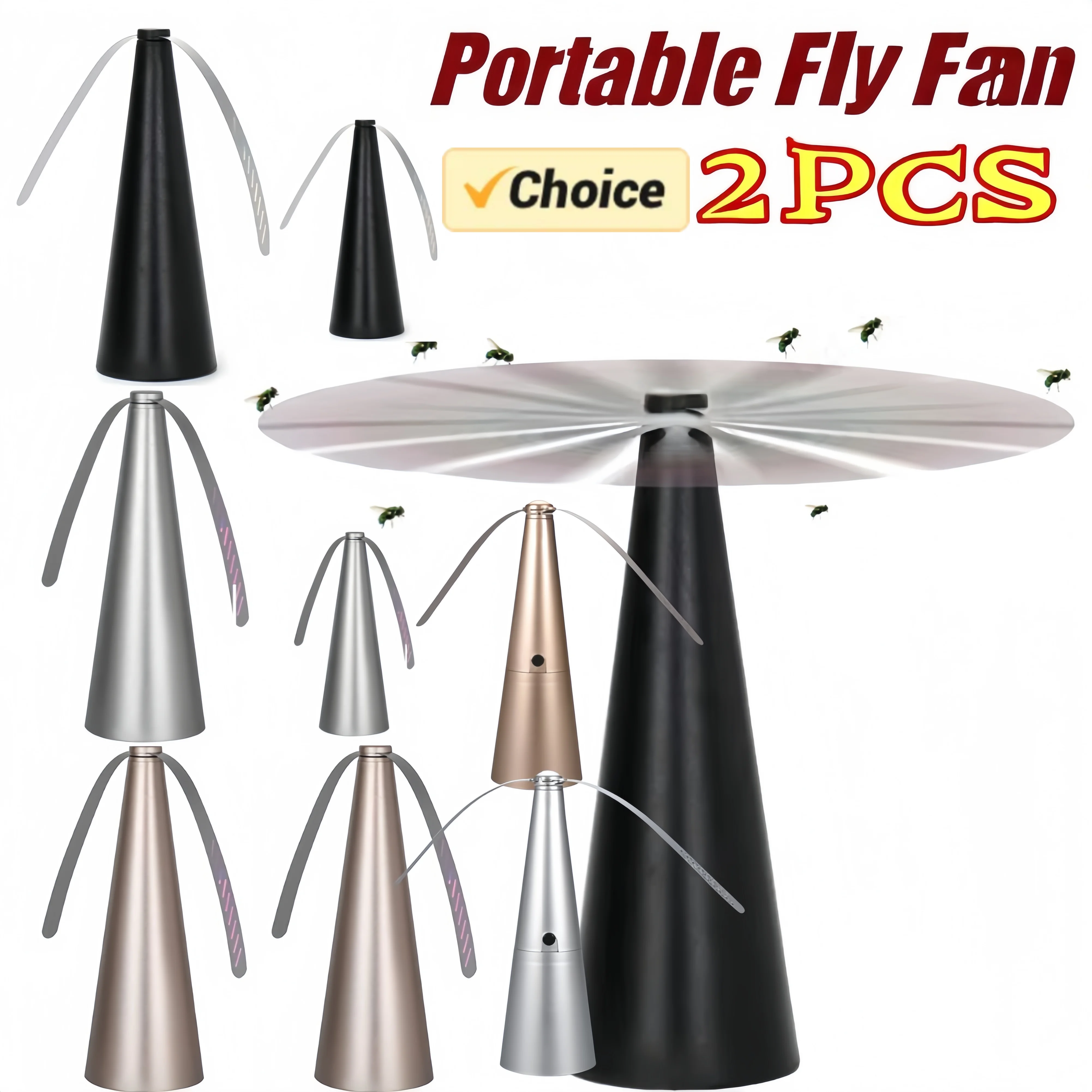 1/2PCS Fly Fans for Tables Fly Repellent Fan Table Top Fly Fan Portable Outdoor Picnic Fan for Picnic Restaurant Party Home BBQ 2
