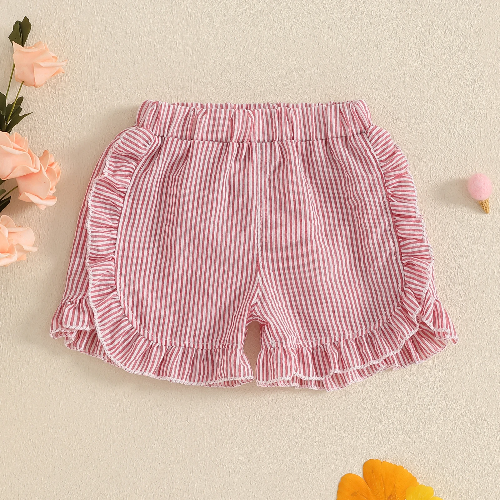 FOCUSNORM 0-4Y Lovely Kids Girls Summer Shorts 6 Colors Striped Ruffles Lotus Cute Fashion Comfortable Soft Shorts