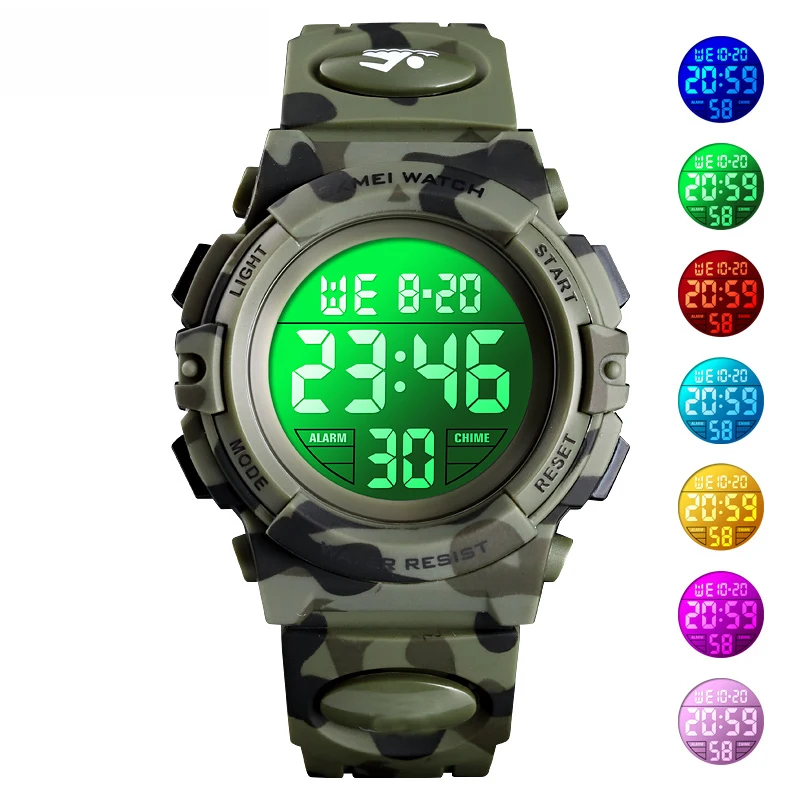 2021 Boys Sports Military Kids Digital Watches Student Children's Watch Fashion Luminous Led Alarm Camouflage Green Girls Clock 2