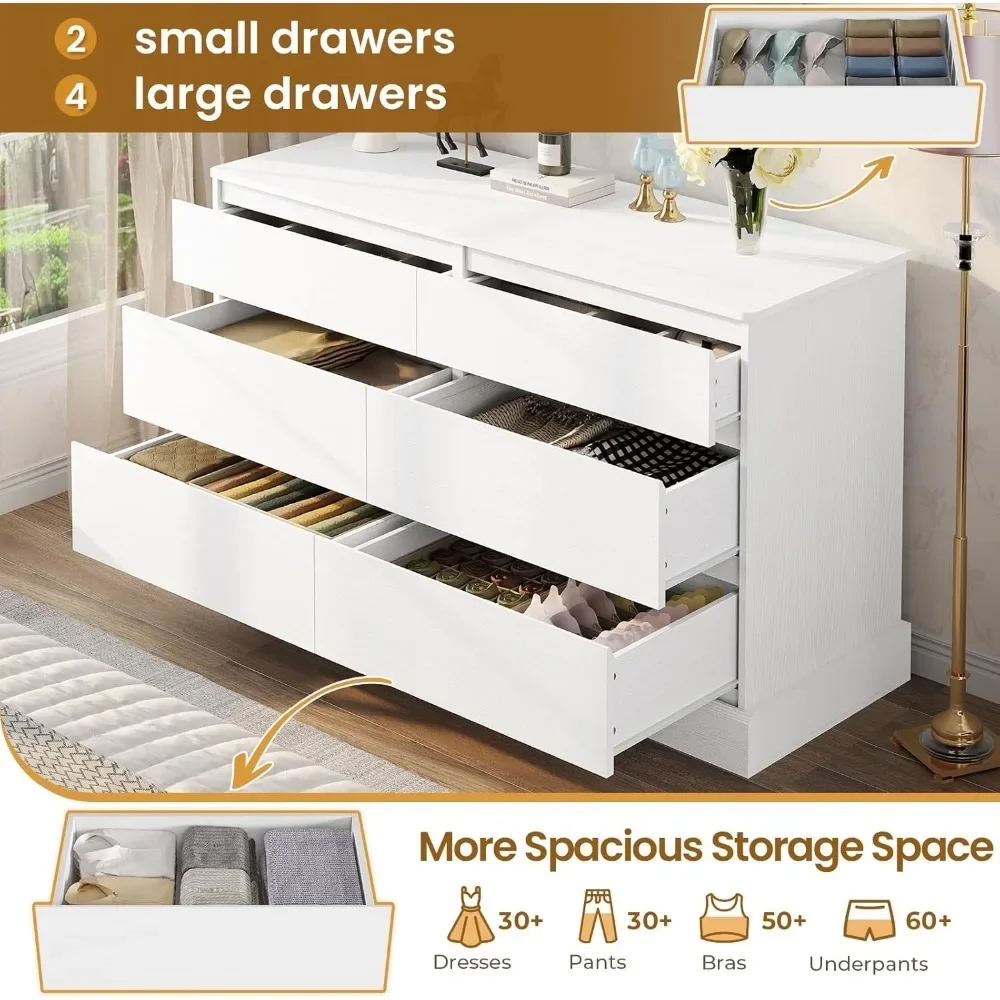 Dresser for Bedroom, Modern Chest of Drawers, Storage Tower Clothes Organizer Closet, Long Double Dresser with No Handle Drawers 2