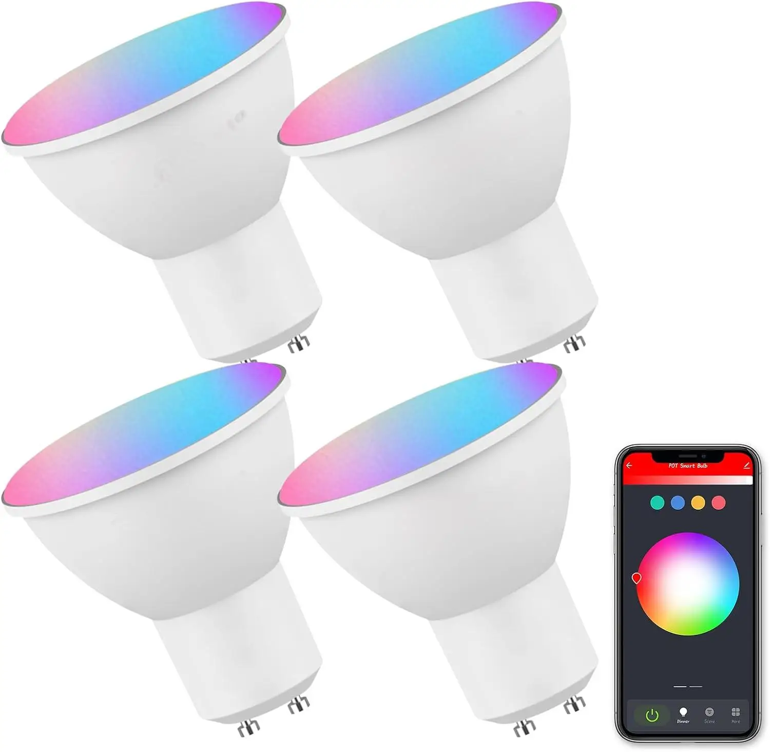 4Pack GU10 Smart Bulb RGBCW Color Changing Alexa LED Light Bulbs 5W WiFi Track Light Bulbs Dimmable Music Sync WiFi Smart Bulbs