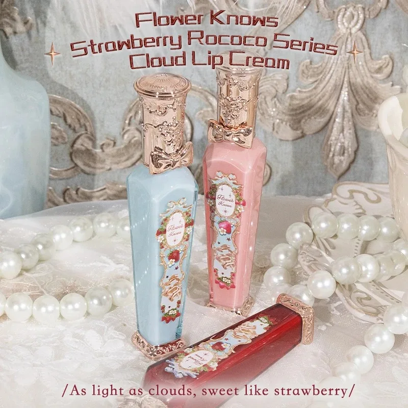 Flower Knows Strawberry Rococo Series Makeup Set Glitter Matte Eyeshadow Palette Blusher Power Velvet Lipstick Kit 4