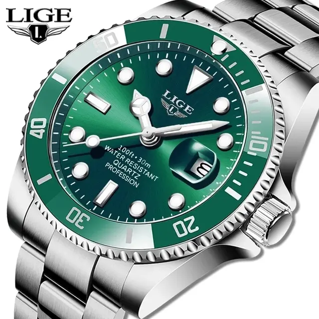 LIGE-Montre de plongée étanche pour homme, montre-bracelet à quartz, horloge de date, montres de sport, mode de luxe, marque supérieure, 30 iko 1