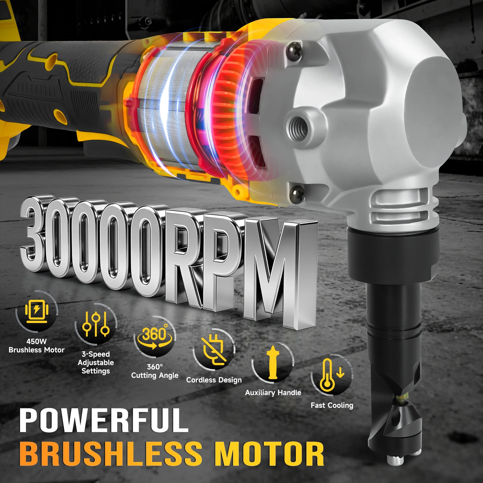 무선 금속 니블러 30000RPM 브러시리스 금속 절단기 3단 가변 속도 전기 니블러 (디월트 20V 배터리용)