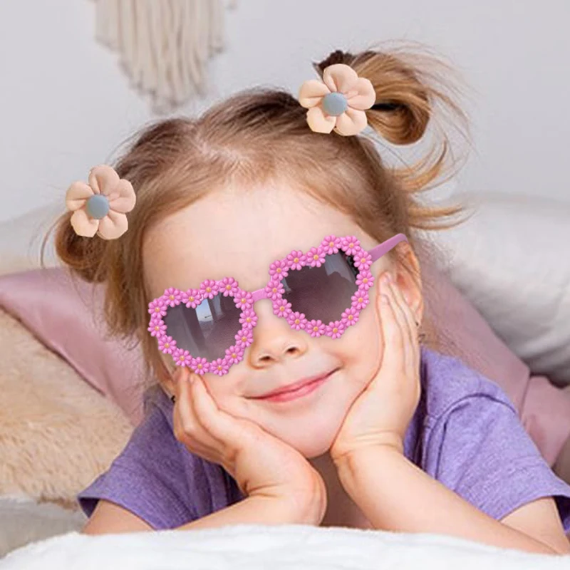 New Children Vintage Daisy Heart Shape Sunglasses UV400 Baby Girls Boys Outdoor Protection Sunglasses Kids Sun Glasses