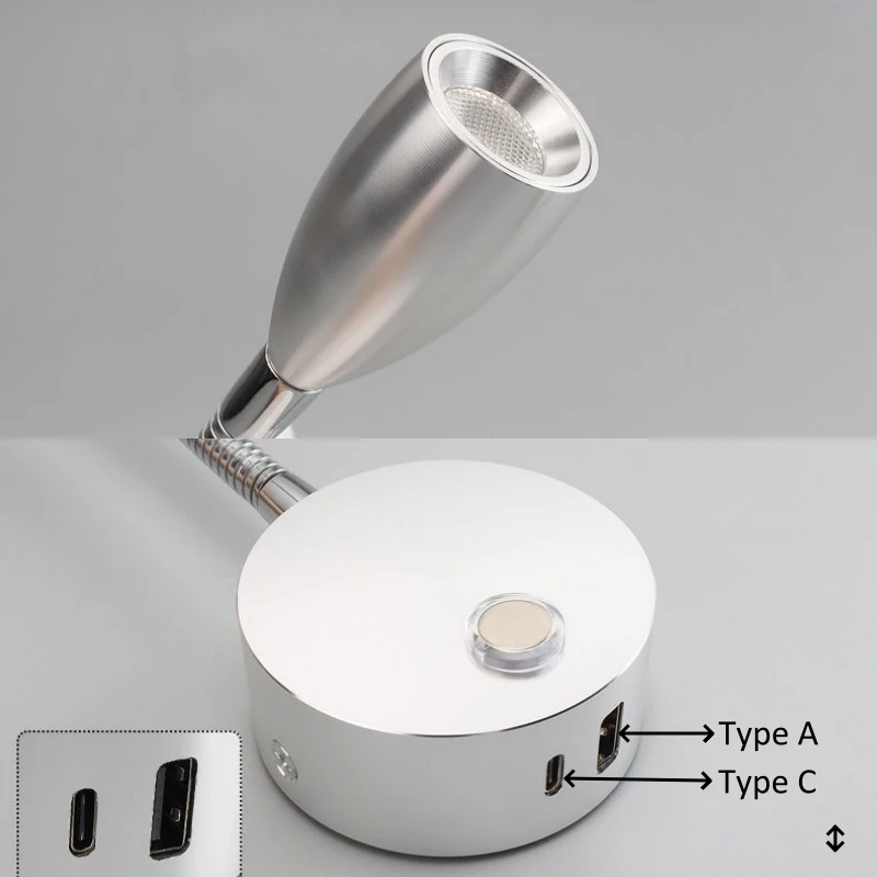 Tokili Camper Light 12V Cavaran Indoor LED Touch Dimmer Switch with 2 USB Chargers 24V Flexible Gooseneck RV Boat Reading Lamps