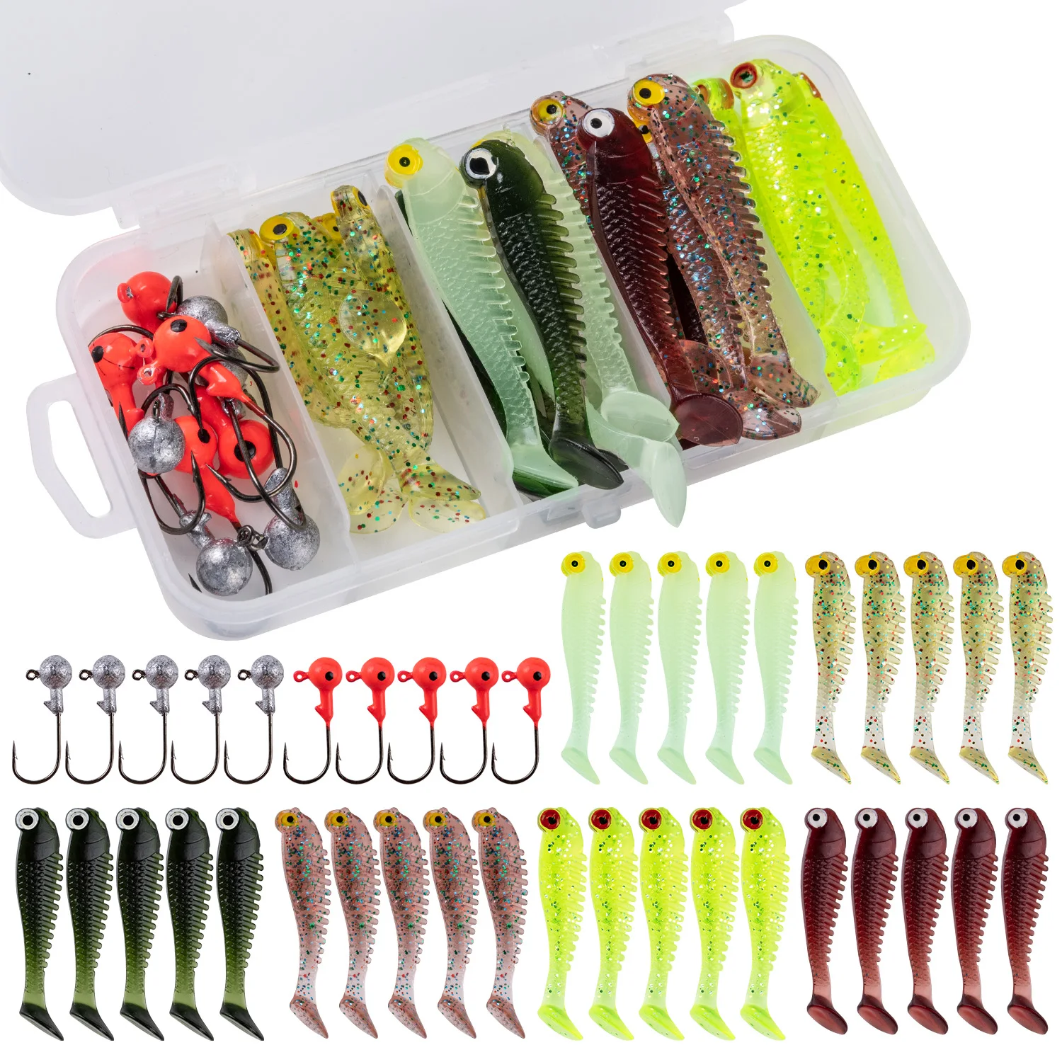 5 Têtes De Gabarit Souples – Leurre De Pêche 8 Cm – Crochets Pour Basse – Lot De 5
