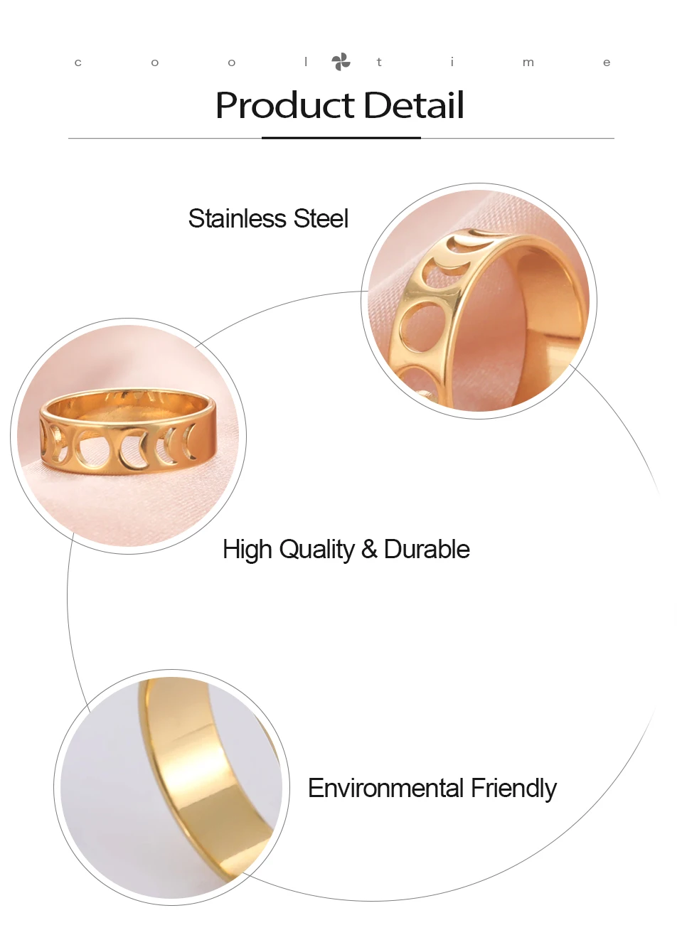 COOLTIME Volle Halbmond Ringe für Frauen Edelstahl Mode Mondphase Paar Ringe Geburtstag Geschenke Hochzeit Schmuck – Detail 5