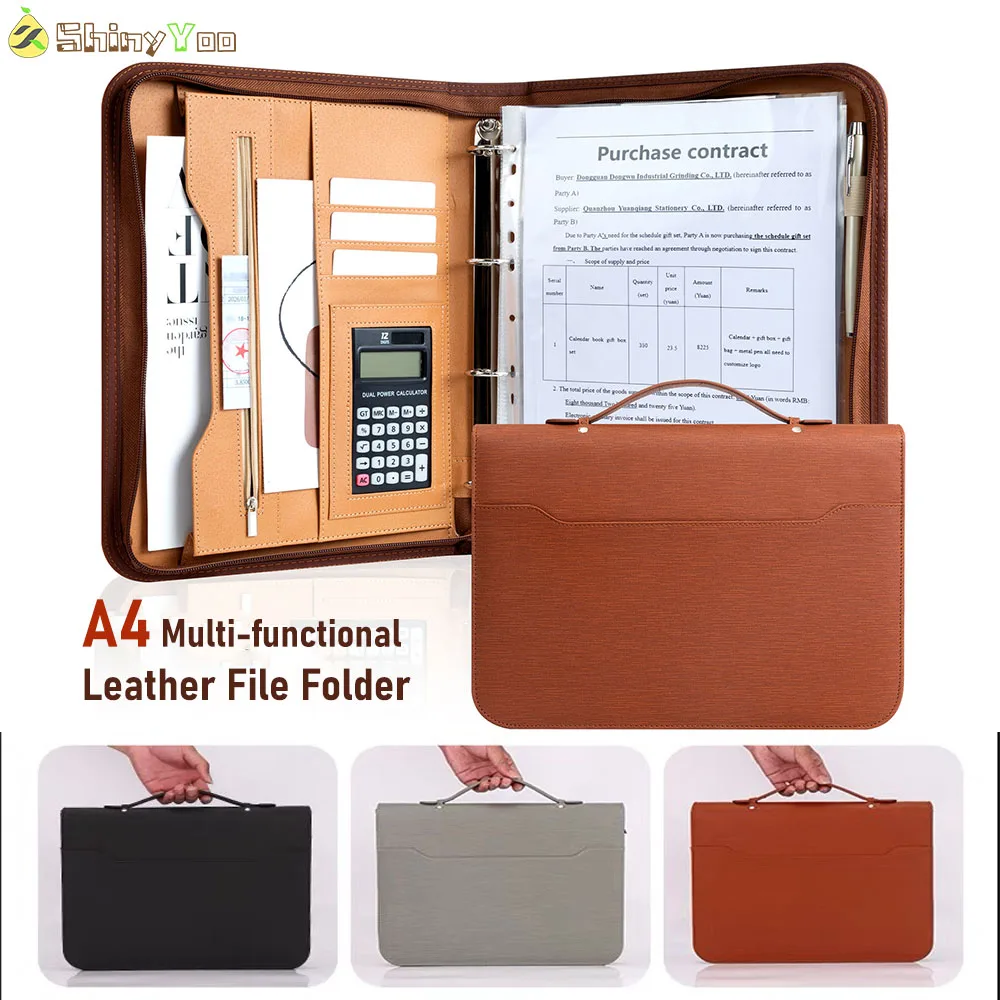A4 Multi-functional Leather File Folder Business Office Document Folder Detachable Pages For Contracts Other Paper Organizer Bag