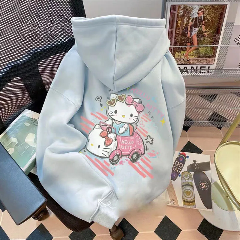 

Sanrio Women Sweatshirt Hoodie Hello Kitty Girl Bet Y2K Clothes Sweatshirts Harajuku Kawaii Slimming Leisure Loose Festival Gift