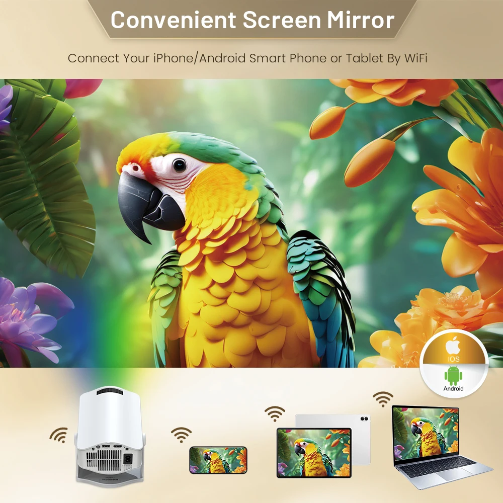 HM400PRO 4K 울트라 HD 휴대용 LCD 프로젝터 무선 회전 홈시어터 거실 벽면 투사 미니 프로젝터