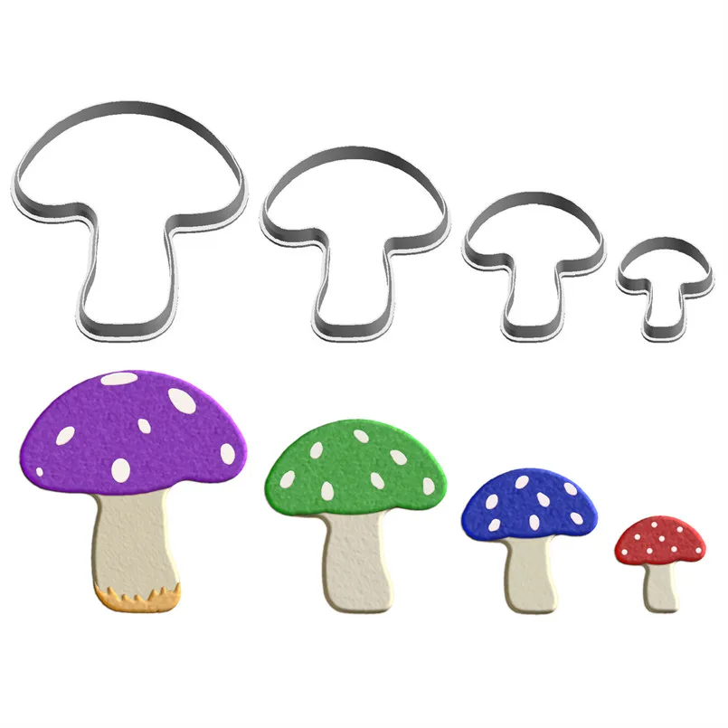 Four Specifications Cartoon Plant Fungi Long-stemmed Mushrooms Plastic Mold Cake Fondant Tools Cookie Sushi and Fruits Cutters