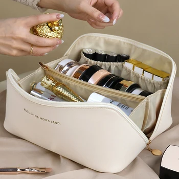 Large Cosmetic Bag for Women PU Leather Make Up Pouch Portable Washbag Travel Toiletries Organizer Storage Luxury Brand Hangbag