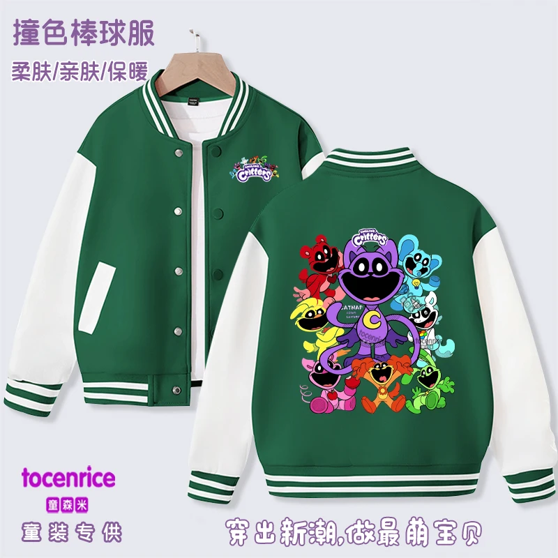 

Smiling Critters Hoppy Hopscotch Print Baseball Uniform Fleece Jacket Girl Boy Streetwear Cartoon Hip Hop Long Sleeve Hoodies