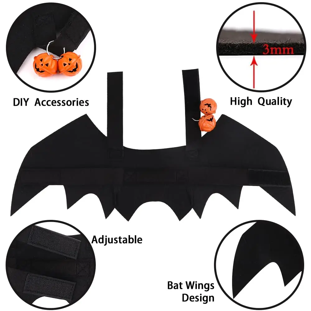 Dog Clothes Dog Costumes Bat Wings and Bells Chest and Back Strap for Halloween