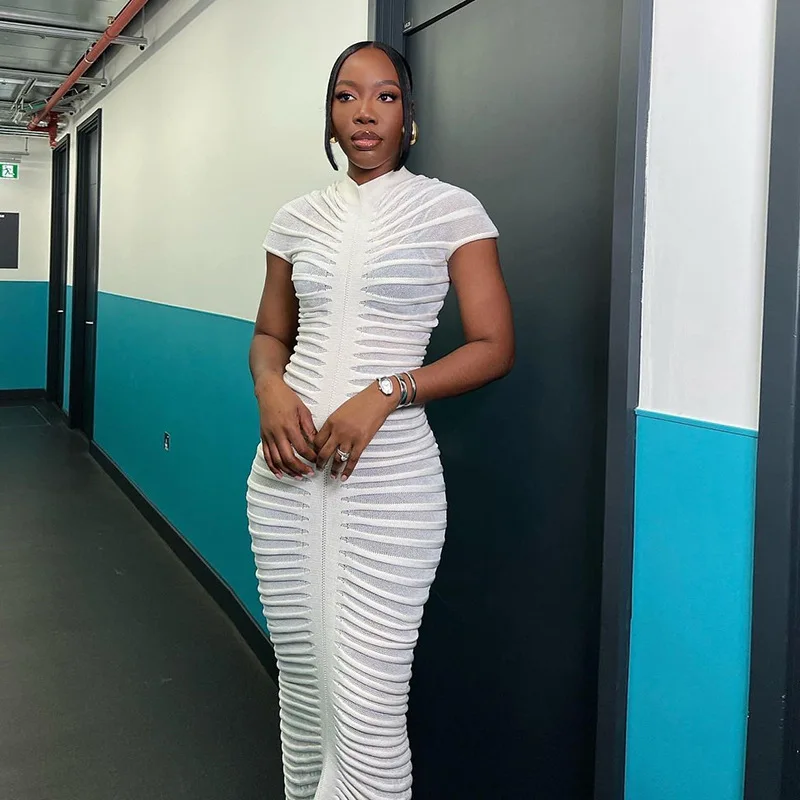 

Women's 2023 Autumn New Solid Color Temperament Short Sleeve Long Dress Sexy Slim Fit Knitted Dress bodycon dress