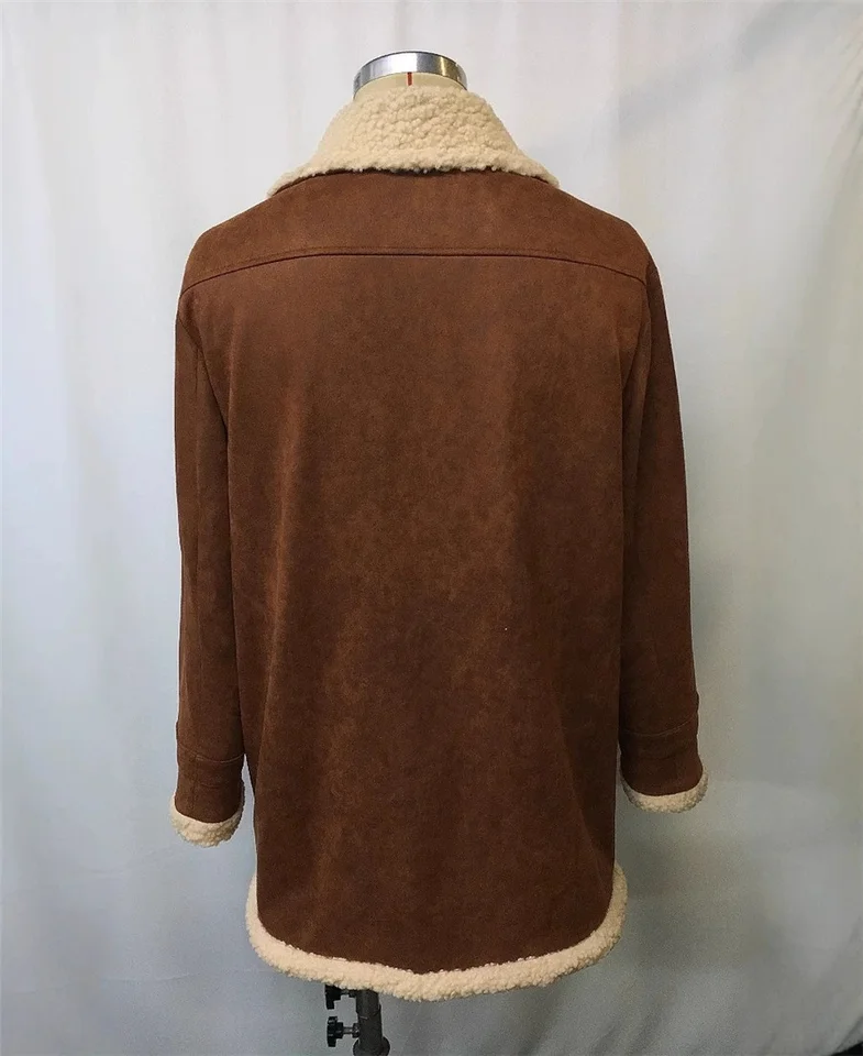 Heren Western Cowboy Vintage Suede Jas Pluche Kraag Jassen Faux Lederen
