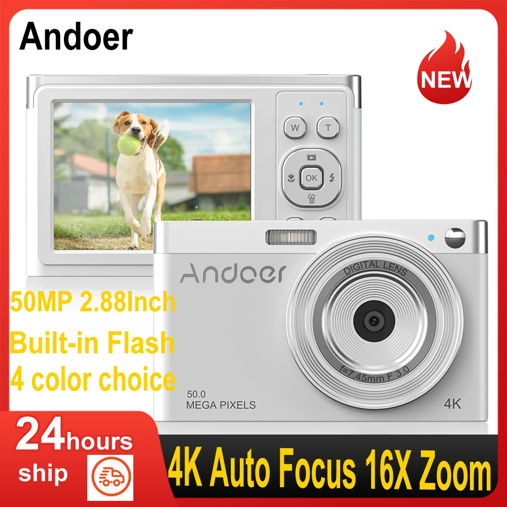Andoer - Appareil Photo Numérique 4K 48 MP, Zoom 16x, Autofocus, Écran 2,8" - Parfait Pour Adolescents, Cadeau