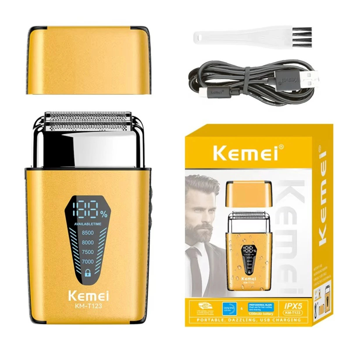 Electric Shaver Kemei Beard Shaver 8500 RPM Mini LCD for Men KM-T123