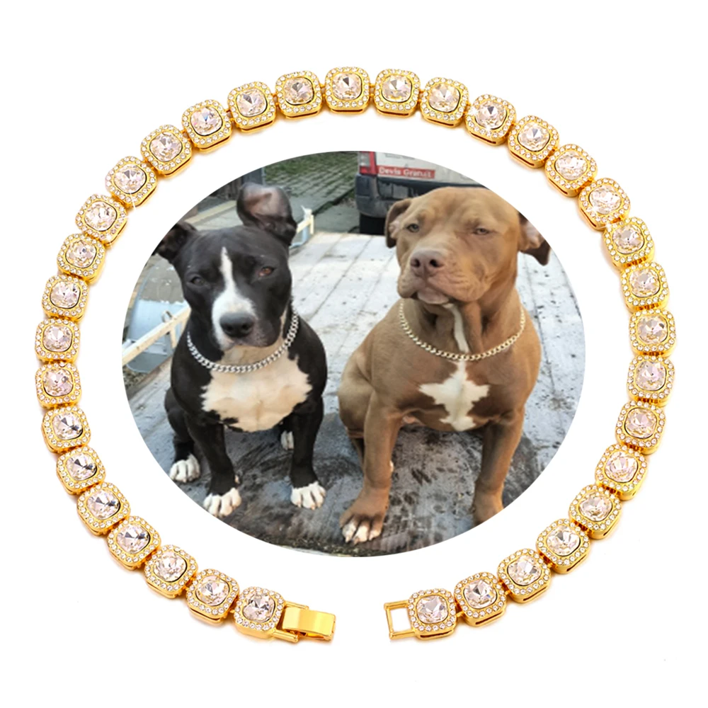 

Dog Collar Chain Diamond Cuban Collar Necklace For Small Medium Large Dogs 13MM Tennis Chain Pet Items Accessories Jewelry