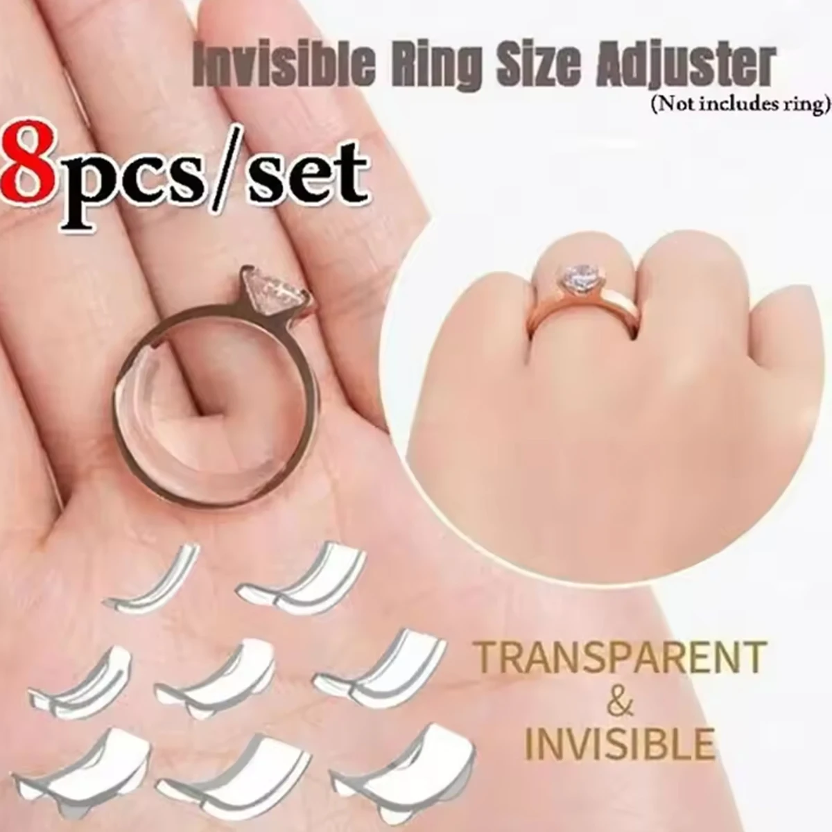 Invisible Clear Ring Size Adjuster Resizer with 8 Fixed Sizes