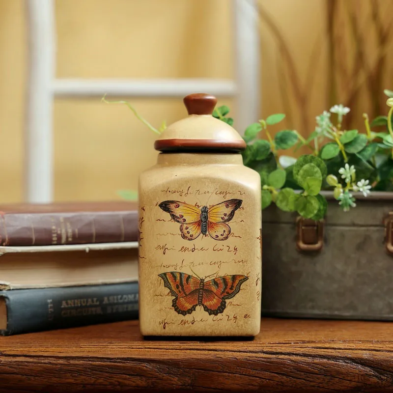 Vintage Treasure Craft Butterfly Ceramic Canisters 