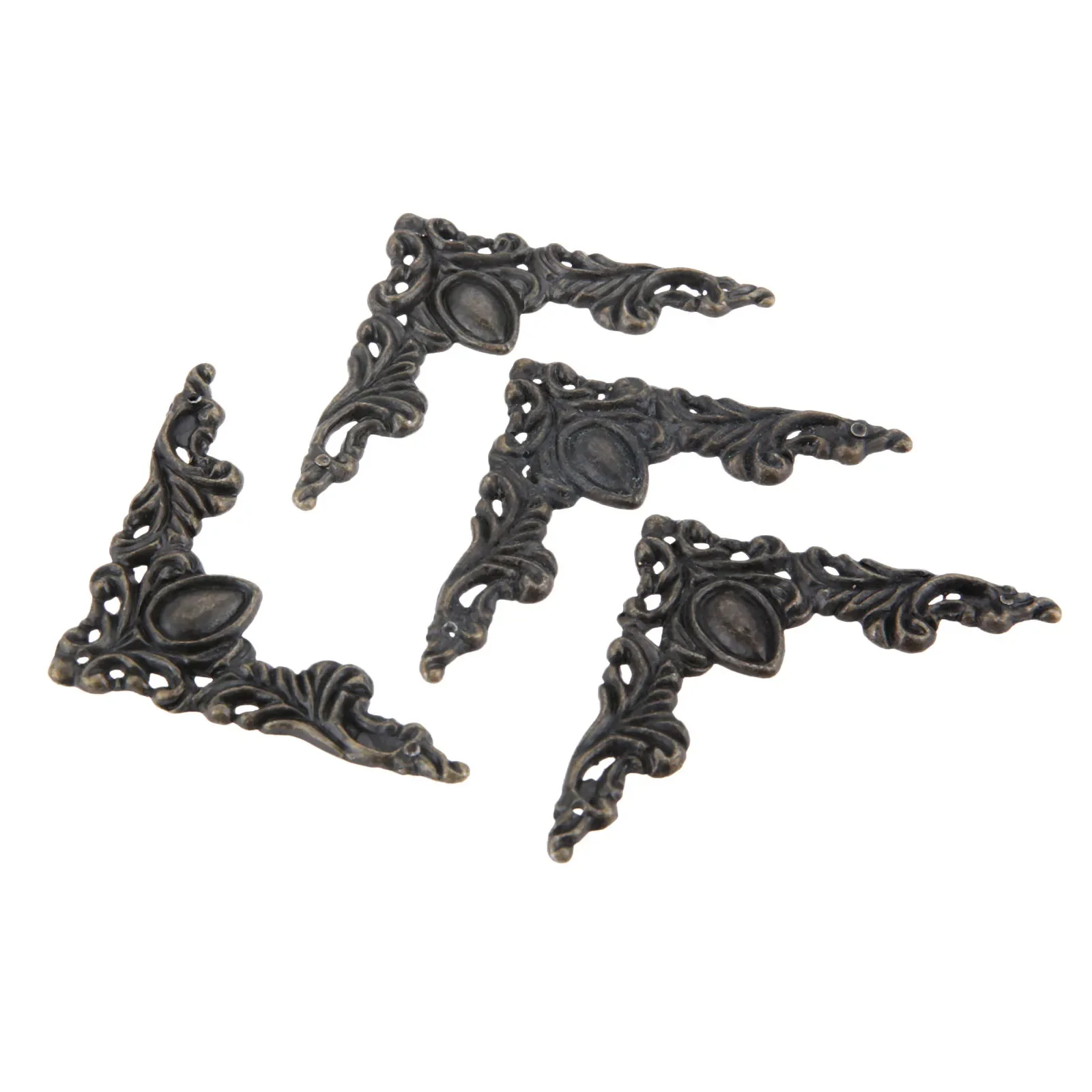 4sets Hollow Corner Protectors Antique Bronze Lace Jewelry Box Feet Wood Gift Wine Case Desk Leg Guard Zinc Alloy 50mm w/nails