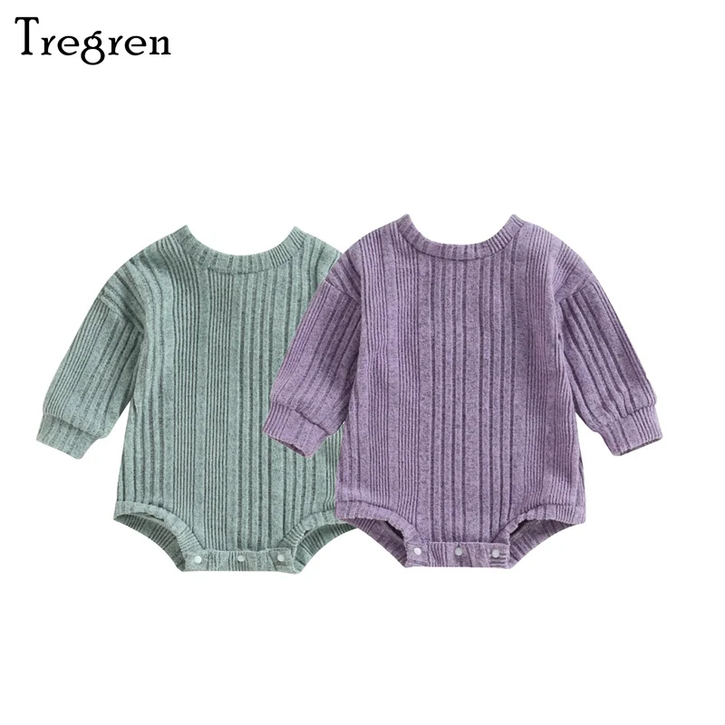 

Однотонное боди Tregren для новорожденных 0-18 месяцев, с длинным рукавом и круглым вырезом, зимний наряд для младенцев, повседневный комбинезон, одежда