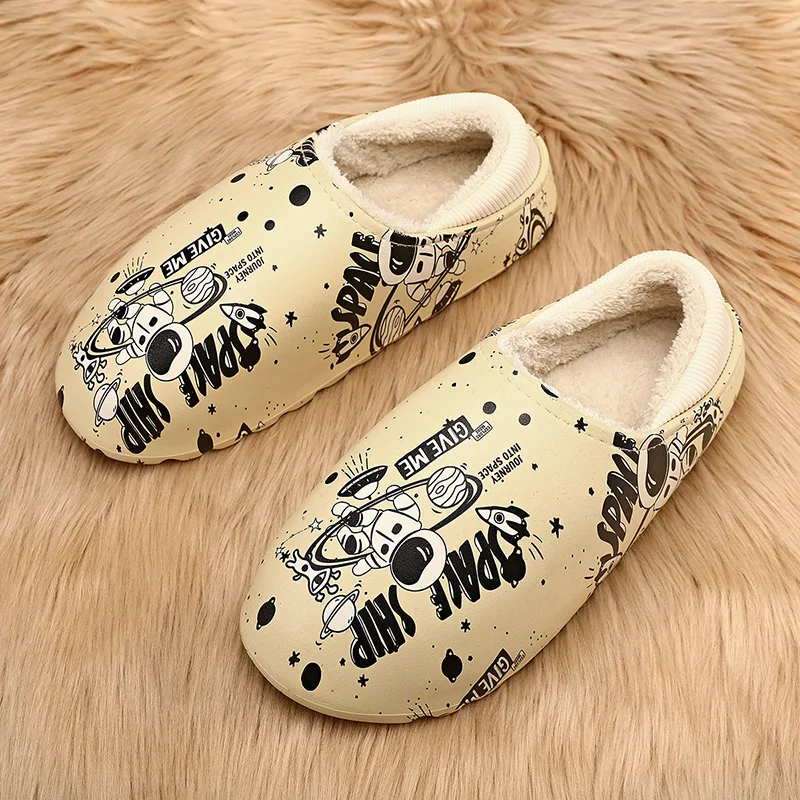 

Slippers Men Winter Indoor Lightweight Round Toe Trendy All-match Comfortable Waterproof Wear-Resistant Non-slip Plus Velvet