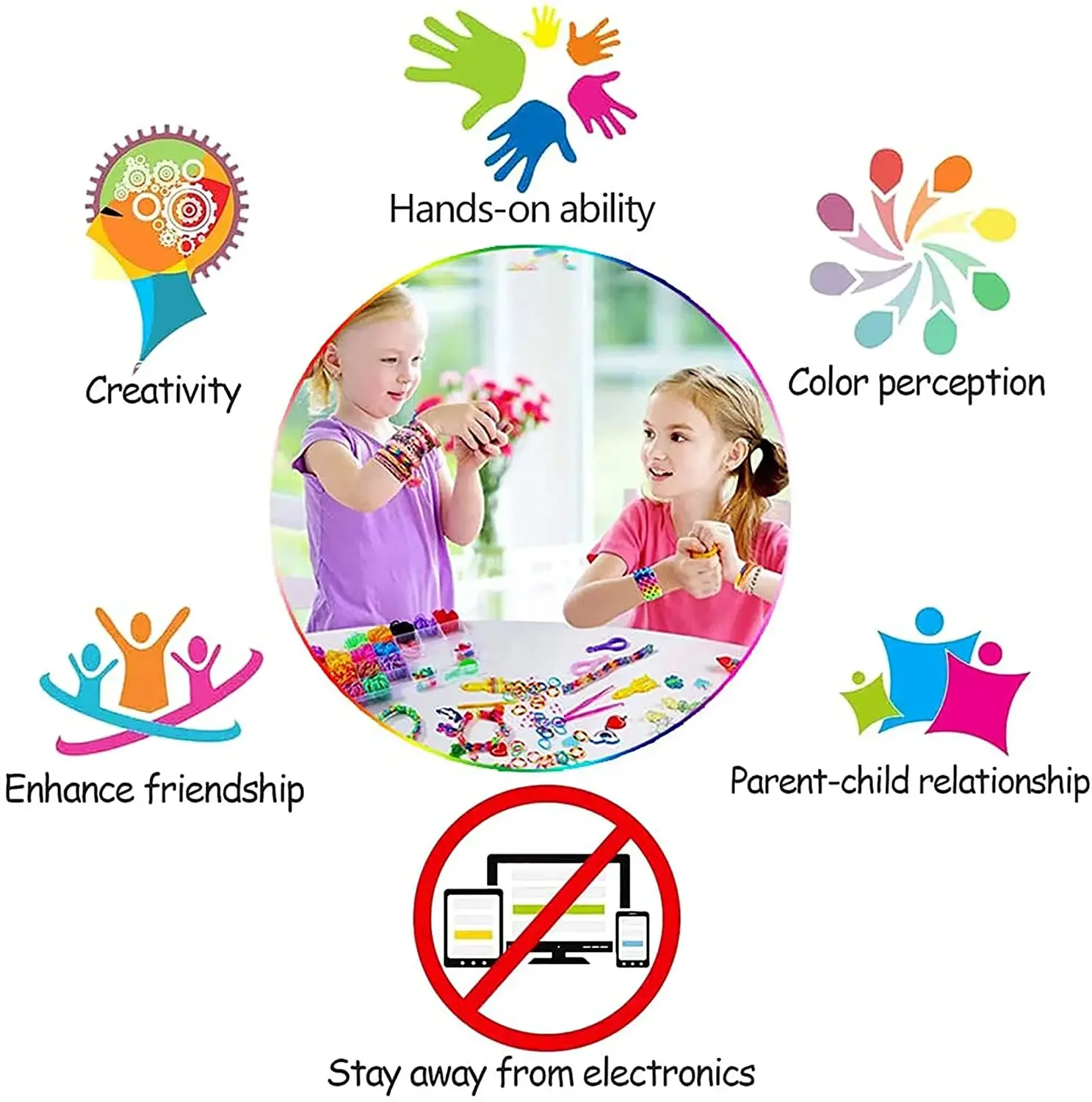 600 Stück bunte Loom-Gummibänder-Set, 12 Farben, DIY-Gummibänder, Loom-Bänder, Armband-Herstellungsset, Geschenk für Mädchen, Kinder, Kunsthandwerk – Detail 5