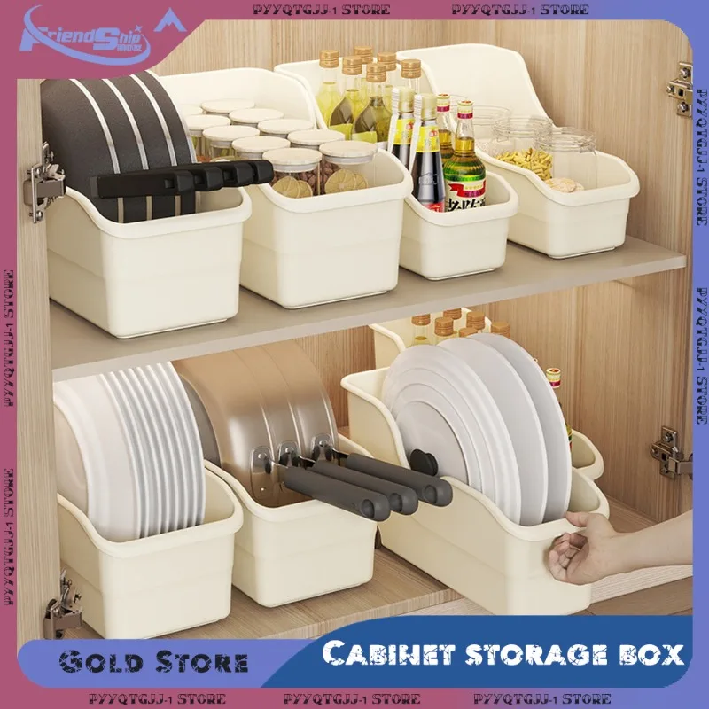 Kitchen Storage Box with Pulley Space Saving Pantry Organization for Pantry Cabinet Seasoning Bottles Home Sundries Sorting Box
