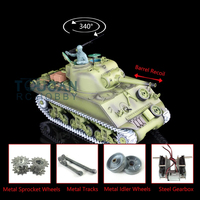 Upgraded HENG LONG 1/16 Scale 7.0 M4A3 Sherman RC Tank 3898 Metal Tracks Telescopic Barrel Recoil BB Shooting TH17673 2