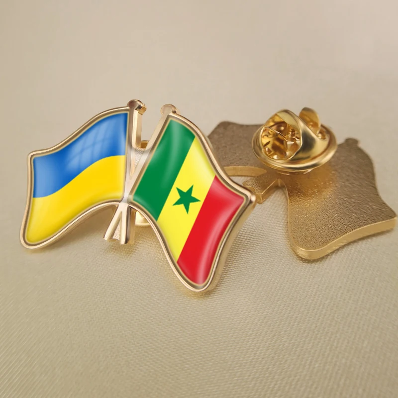 

Ukraine and Senegal Crossed Double Friendship Flags Lapel Pins Brooch Badges