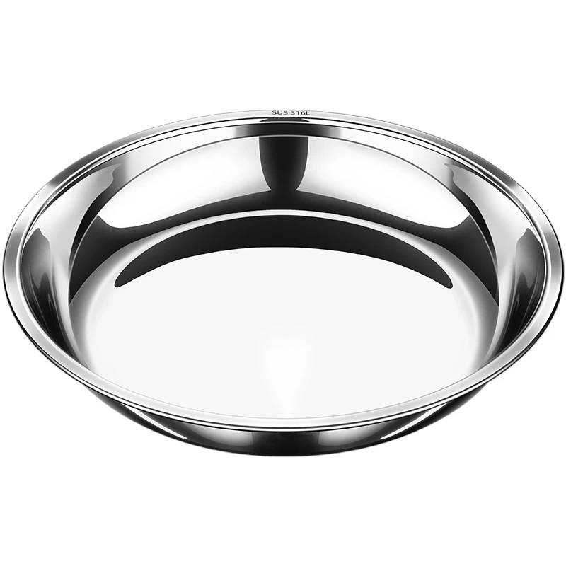 LFGB Certificated 316L Stainless Steel Plate 99.9% Anti-bacterial Dish Fall Resistant 14cm~28cm Diameter Tableware for Family