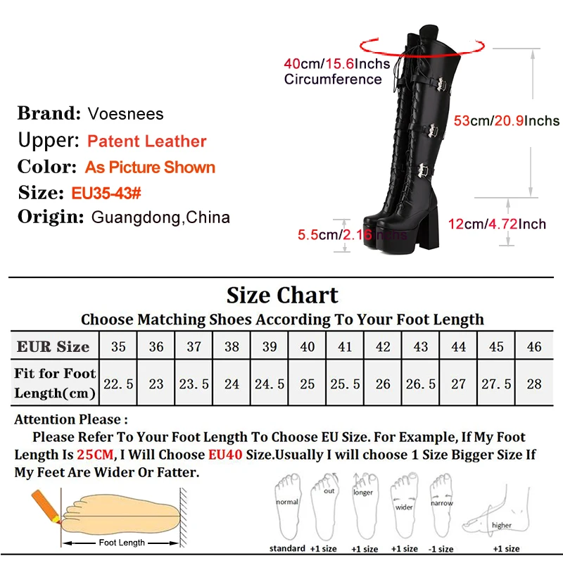 Women Platform Over-the-Knee Boots Fetish Long Shoes Woman 12CM Gothic Heels Spring And Autumn Buckle Block Heels Boots Black