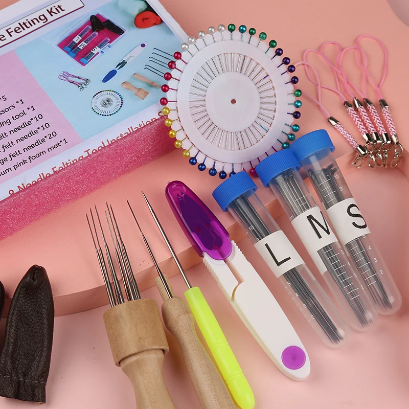 Wool Felting Needles Kit With Foam Glue Stick Fingercots Scissors Handcraft DIY Felt Kit Needles for Wool Roving needle felting kit,wool felting kit,felting needles
