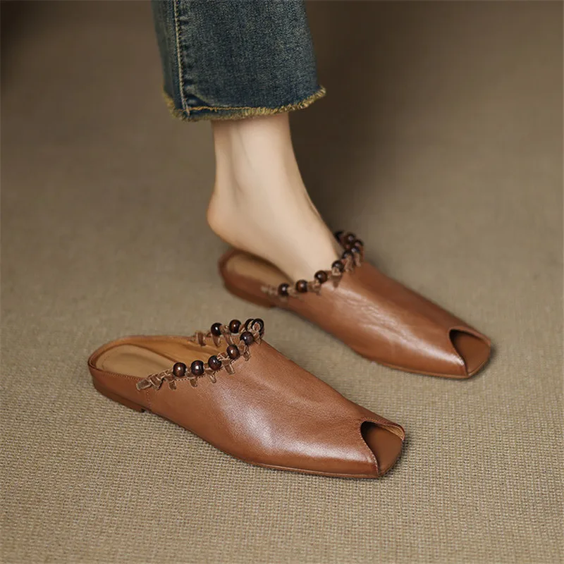 Leisure Flat Bottom Pearl Toe Cap Slippers