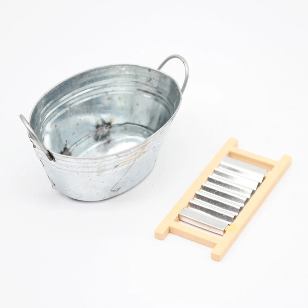 

Miniature Laundry Basin Wash Board Set 1:12 Scale Mini Washboard Wash Tub Dollhouse Furniture Accessory Mini House Garden Decor