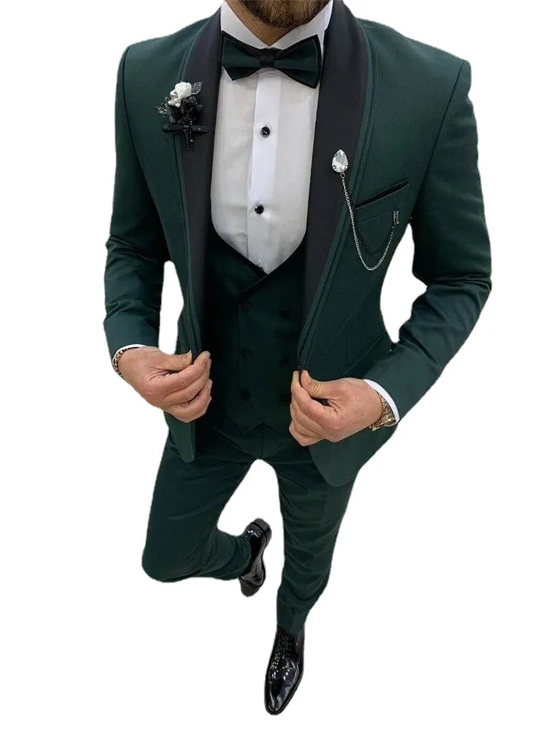 

Mens Green Wedding 3 Piece Slim Fit Suit Elegant Evening Party Coat Pants Coustime Homme 2023