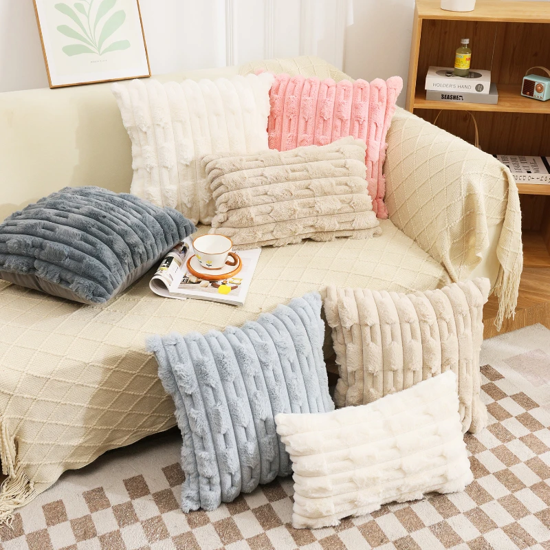 

Плюшевая наволочка в полоску 45x45 см, мягкая удобная наволочка с тиснением на талии, декоративная наволочка для дома