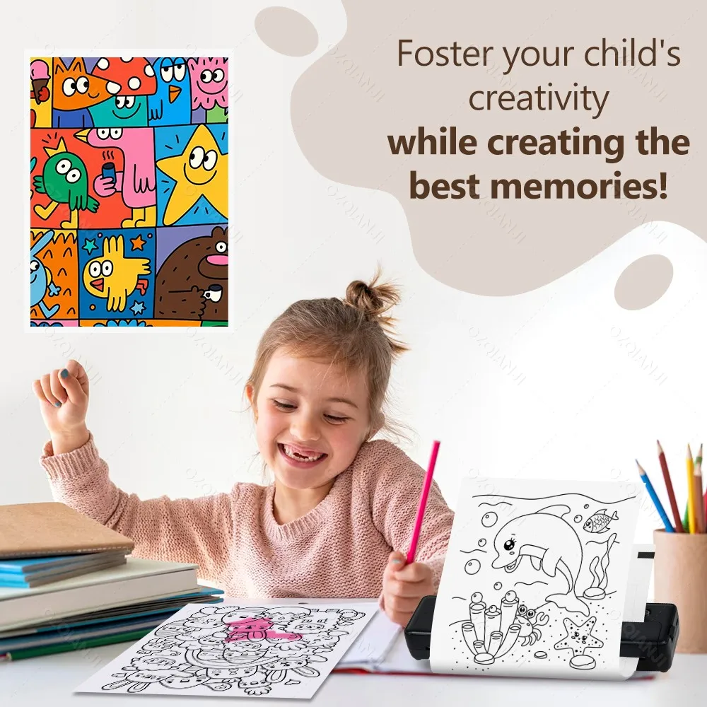 Bluetooth A4 Portable Printer with 50pcs Thermal Paper, Lightweight And Compact Thermal Printer For Travel, Home, Office Use