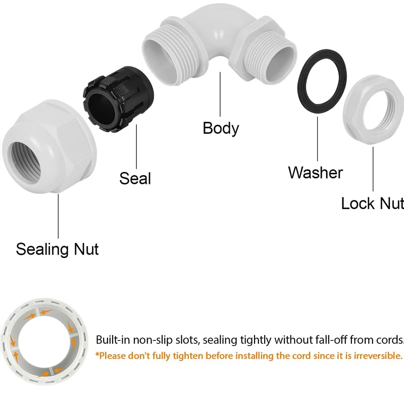 Waterproof IP68 90 Degree Cable Gland M12 M16 M20 M25 M32 Joint Adjustable Locknut Cord Connectors Nylon Joints w Gaskets 4-25MM