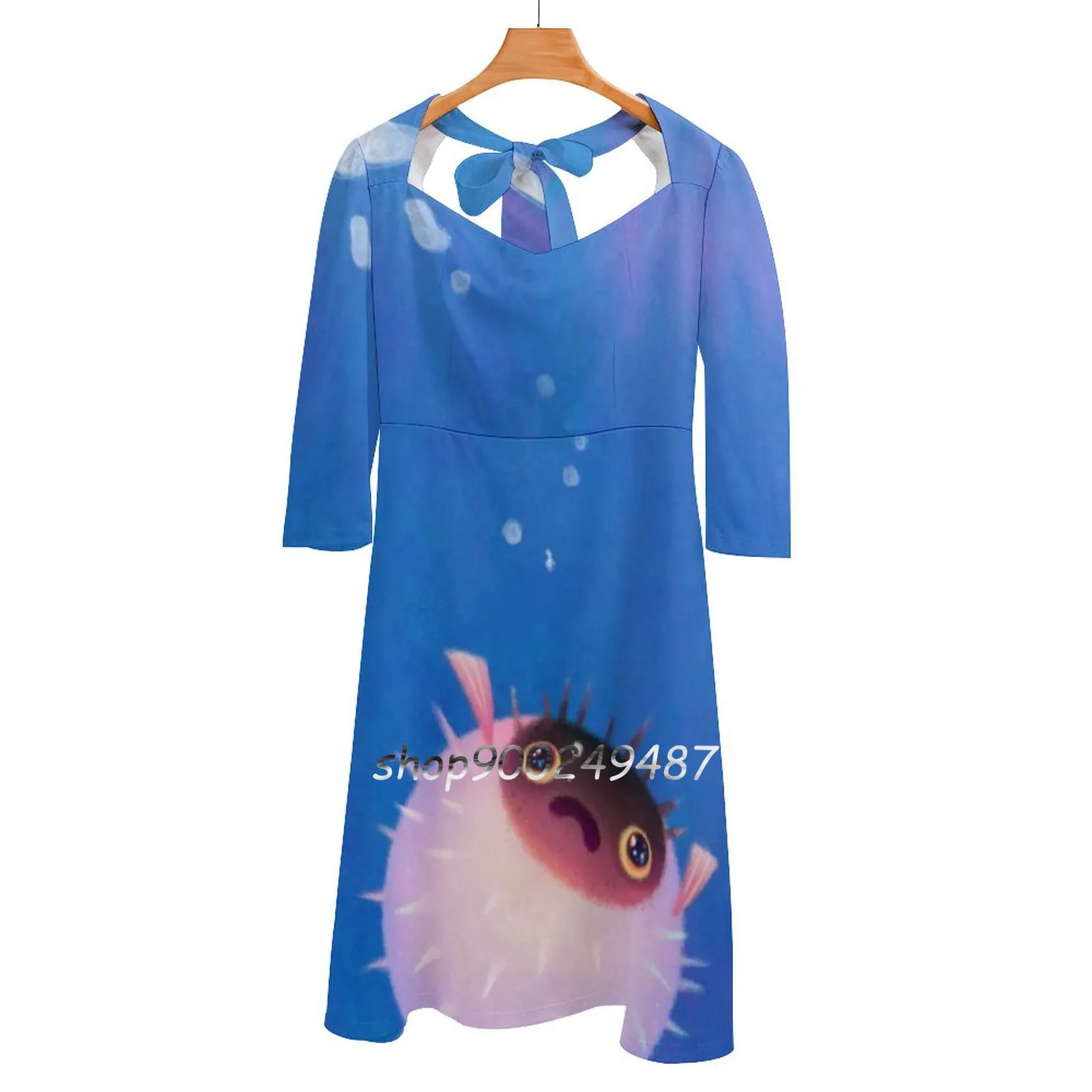 

Платье женское с квадратным вырезом, модный сарафан с принтом, пышная туника-бокс, морская бездна и соль, элегантная одежда с квадратным вырезом