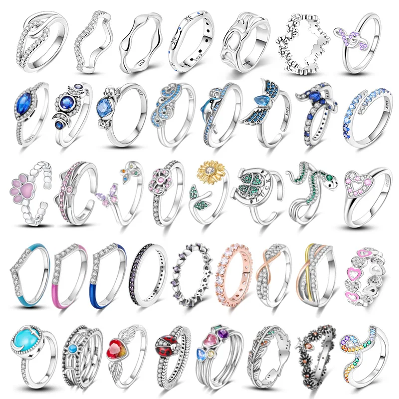 

2023 New Women's Rings 925 Sterling Silver Blue Crystal Flower Green Cubic Zirconia Snake Ring Wedding Party Rose Gold Jewelry