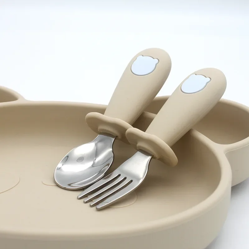 Baby Cartoon Tableware Set Children Utensil Stainless Steel Toddler Dinnerware Cutlery Cartoon Infant Food Feeding Spoon Fork